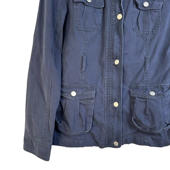 Forever 21 Navy Blue Cotton Utility Field Jacket Women’s Size 10 Button Flap - Picture 4 of 9